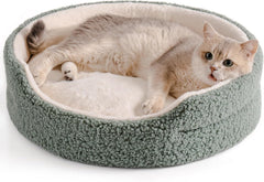 Washable Pet Bed for Cats, Kittens & Small Dogs - 23x23x7 Inch Round Orthopedic Bed with Non-Slip Bottom, Sage Green