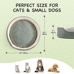 Washable Pet Bed for Cats, Kittens & Small Dogs - 23x23x7 Inch Round Orthopedic Bed with Non-Slip Bottom, Sage Green