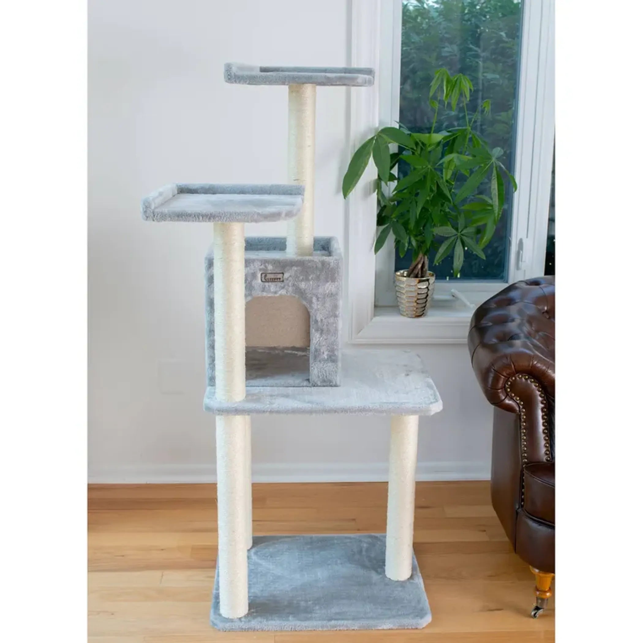 GleePet 57-Inch Cat Tree Two-Door Real Wood Condo Gray