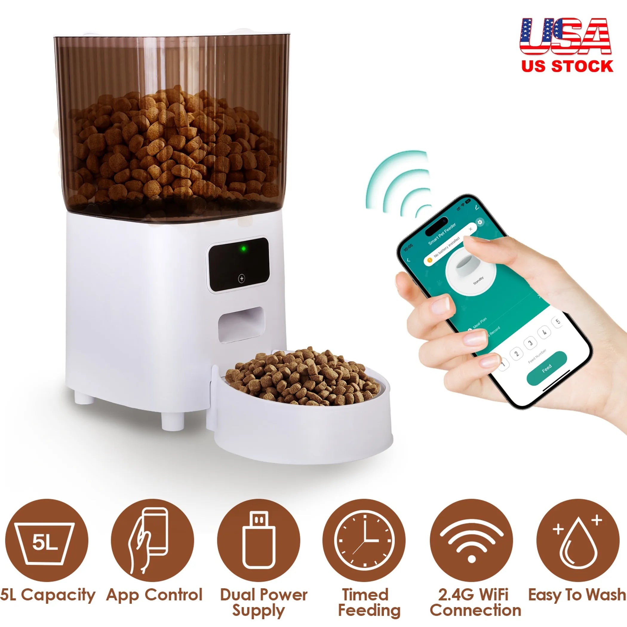 5L Automatic Pet Feeder Timed 2.4G WiFi Cat Feeder