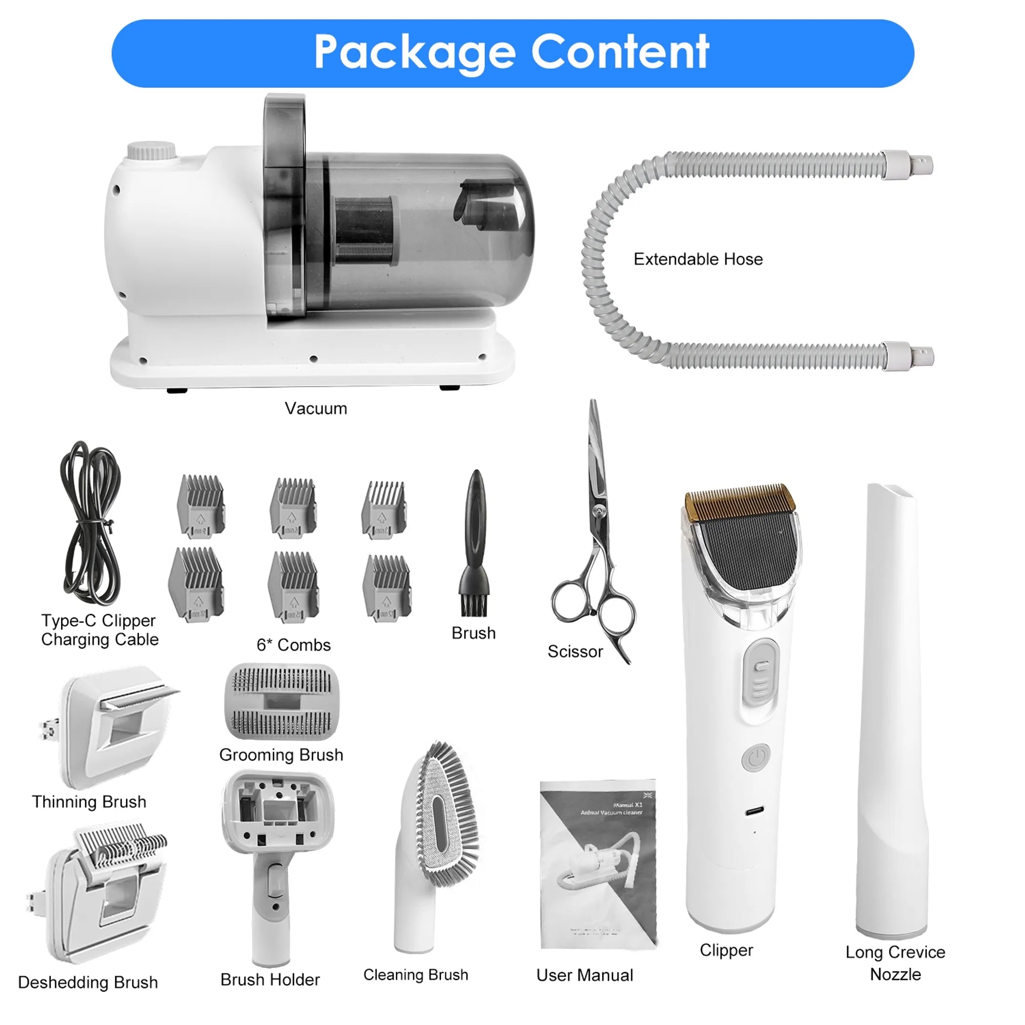 Professional Pet Hair Grooming Vacuuming Kit