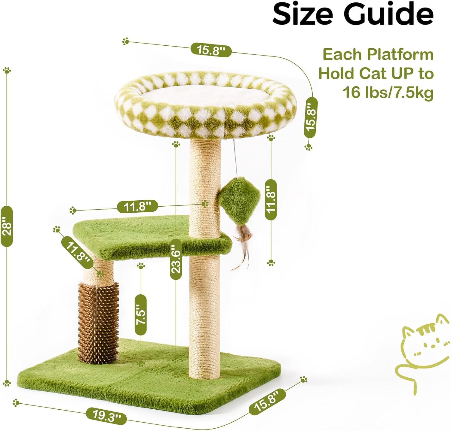 Cat Tree Tower for Cats and Kittens - Multi-Level Scratching Post with Removable Perch & Interactive Toys